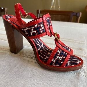 Tory Burch “Florian” Red White Blue Sandals in Size 9.5M
